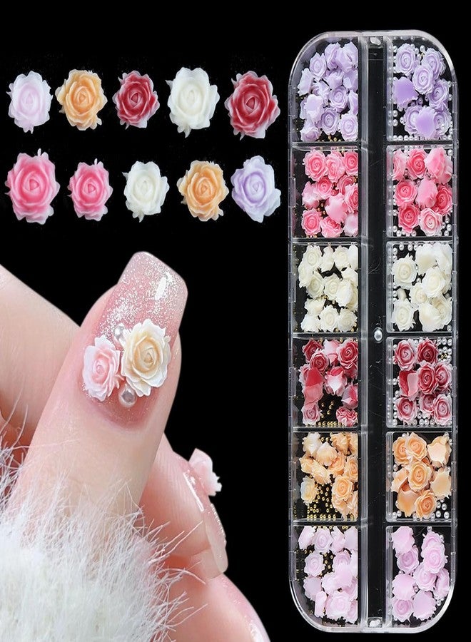 Fcozpjk 180PCS 3D Flowers Nail Charms - Flat-Back Resin Rose Camellia Flower Nail Art Decoration for Wedding Bride Manicure Supplies - Image 1